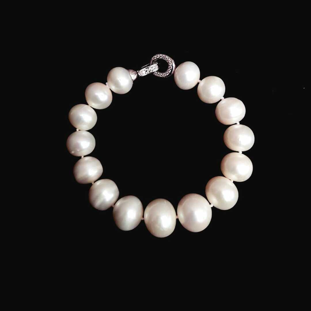 Bracelet Pearl Round White 12-15mm X 18-19cm