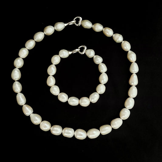 Necklace Pearl Oval White 10-11mm X 45cm Set