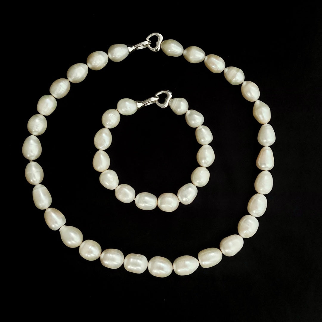 Bracelet Pearl Oval White 10-11mm X 21cm Set