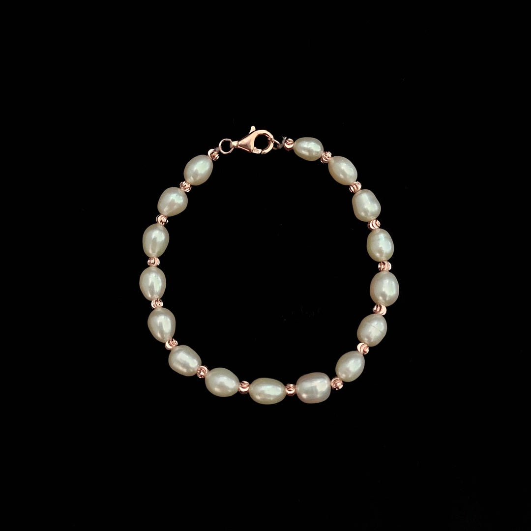 Bracelet Pearl Oval  With Beads 5-6mm Gold