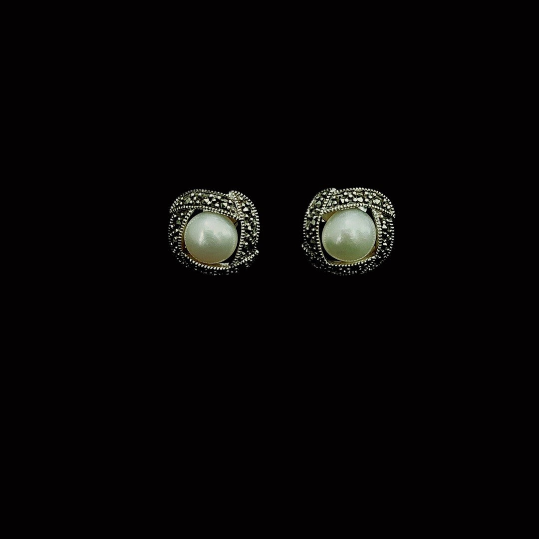 Earring Pearl With Marcasite Stud 13mm