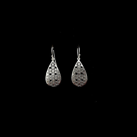 Earring Flower Of Life Oval Silver 25 x 13mm