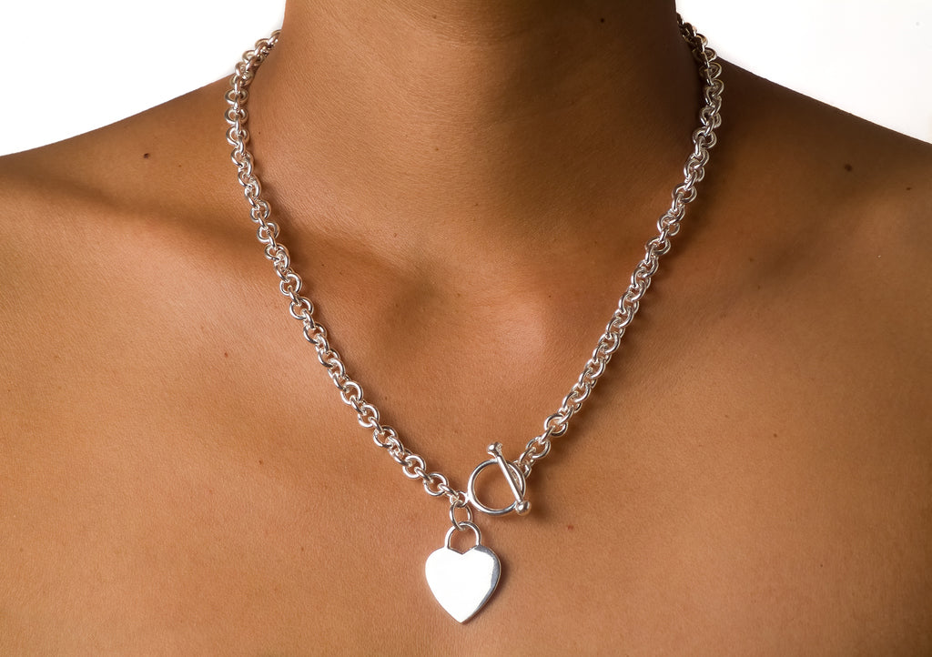 Necklace Chain with Heart Charm - Bambu Silver Jewellry