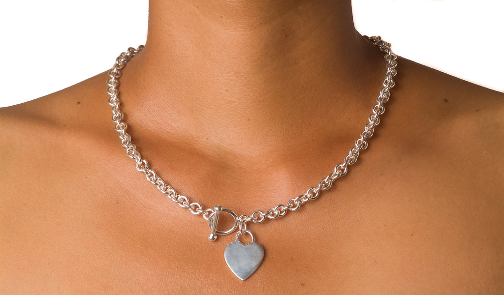 Necklace Chain with Heart Charm - Bambu Silver Jewellry