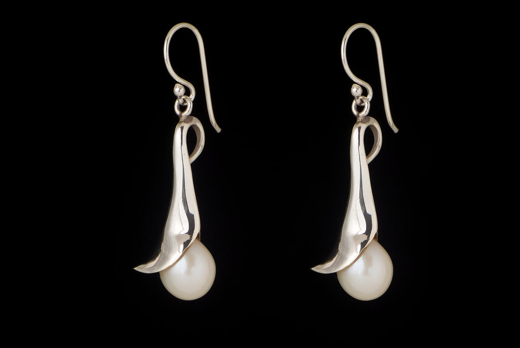 Earring Pearl Tulip 7-8mm X 3cm - Bambu Silver Jewellry