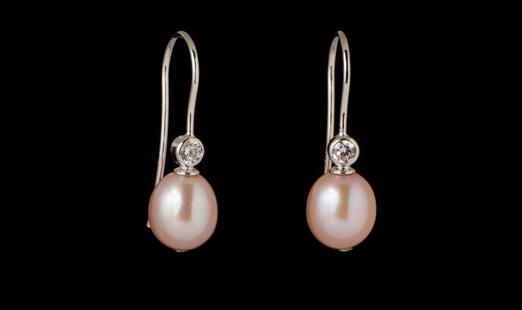 Earring Pearl Katty Hook with Stone 8-9mm - Bambu Silver Jewellry