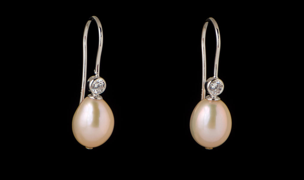 Earring Pearl Katty Hook with Stone 8-9mm - Bambu Silver Jewellry