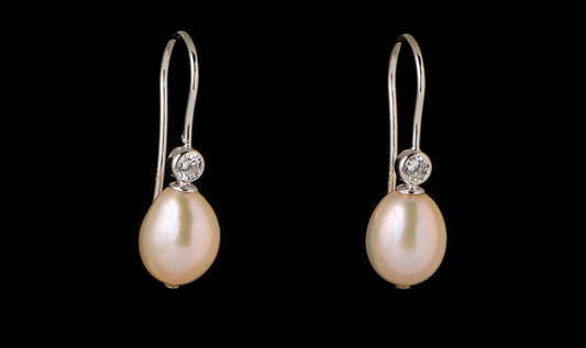 Earring Pearl Katty Hook with Stone 8-9mm - Bambu Silver Jewellry