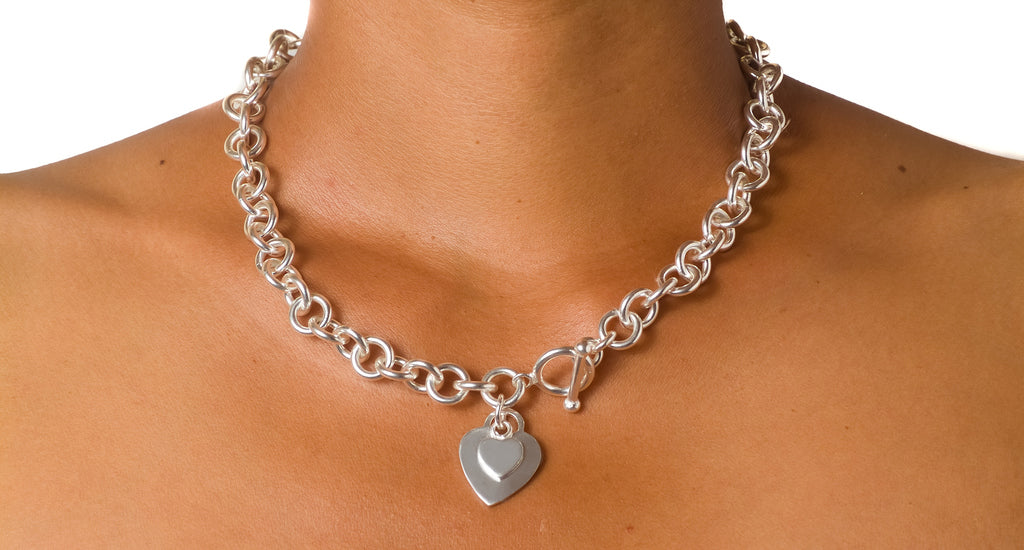 Necklace Chain with Heart Charm - Bambu Silver Jewellry