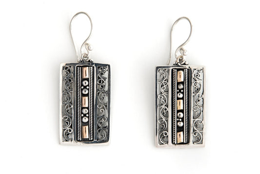 Earring Domino Silver Gold 2.5 x 1.5cm