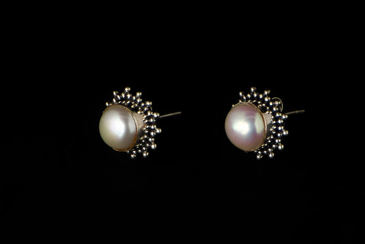 Earring Pearl Stud with Jawan 8-9mm - Bambu Silver Jewellry