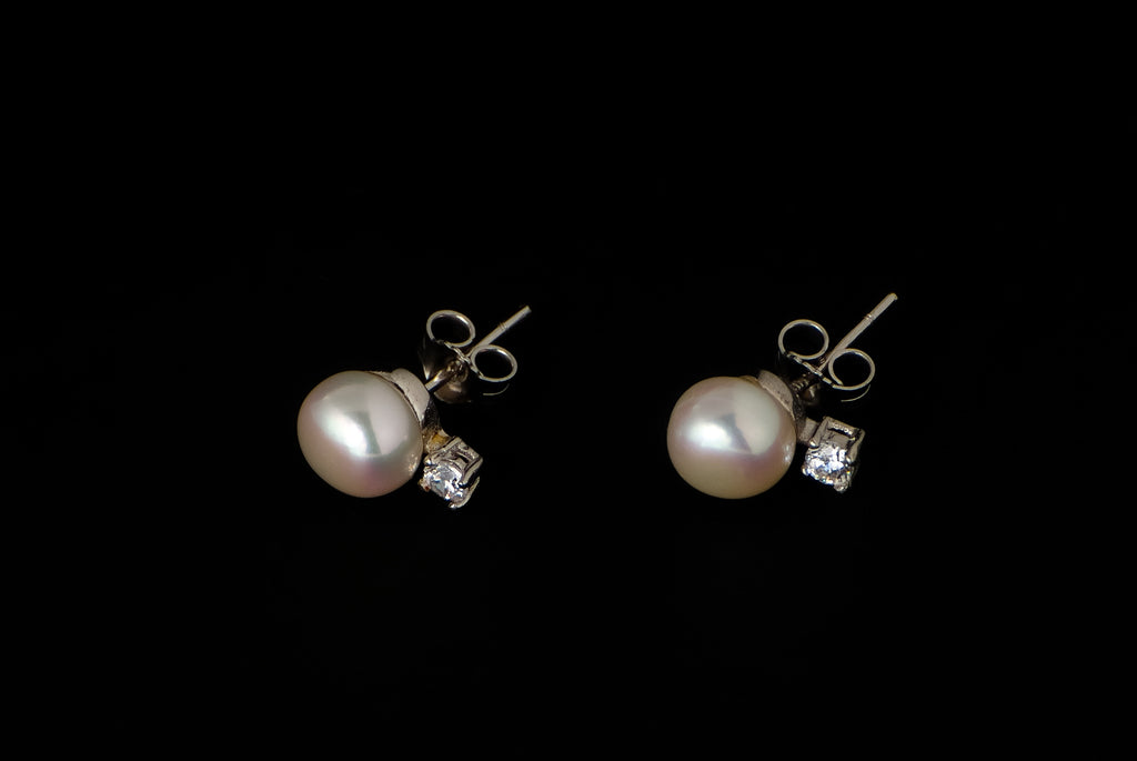 Earring Pearl Stud Allan Small with Zircon 6-7mm