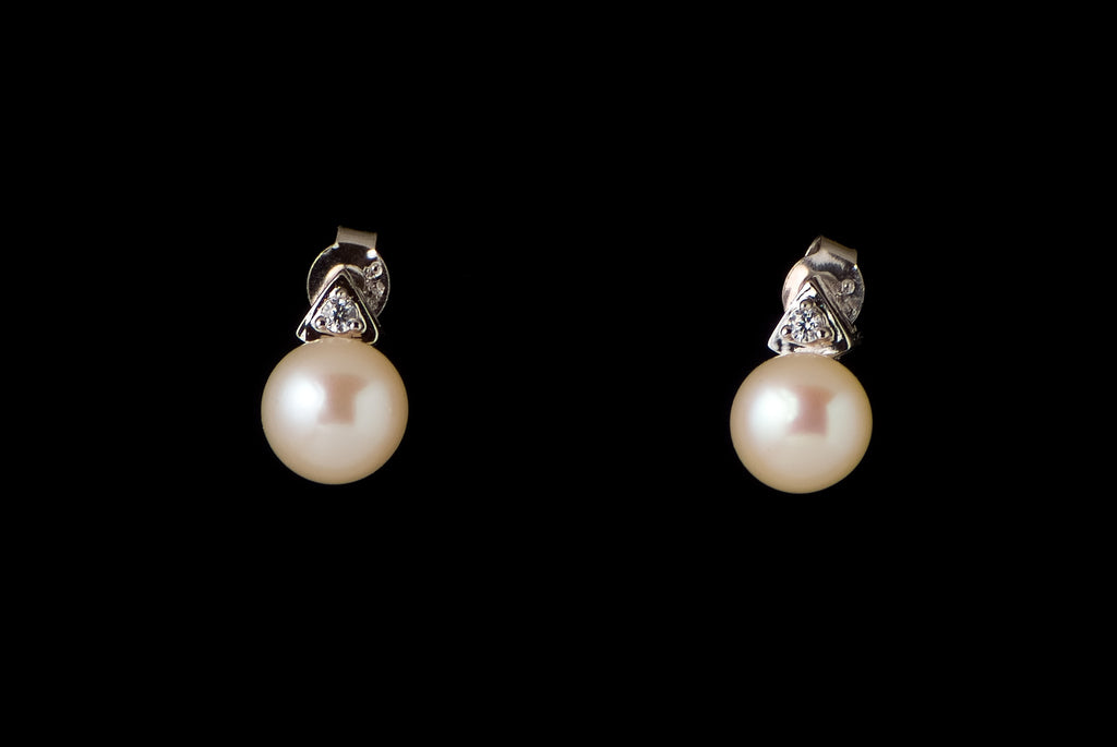 Earring Pearl Stud Zes with Zircon 7mm