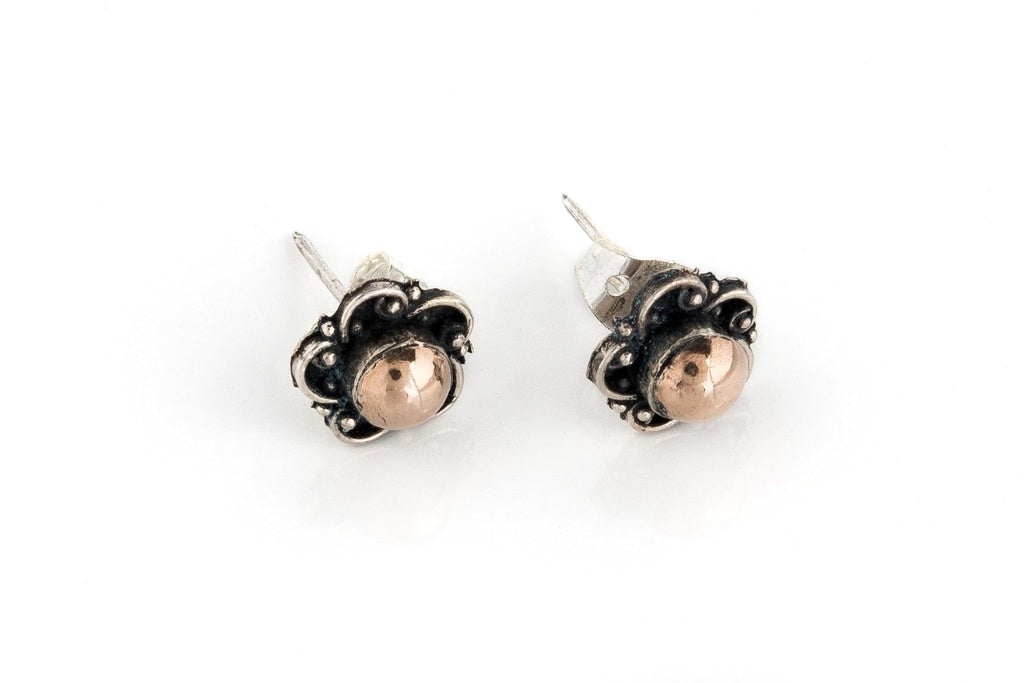 Earring Stud Silver Gold Flower - Bambu Silver Jewellry