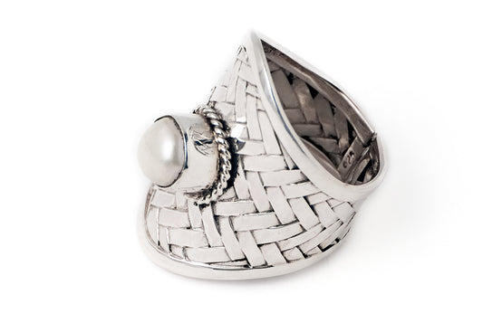 Ring Anyaman with Stone - Bambu Silver Jewellry