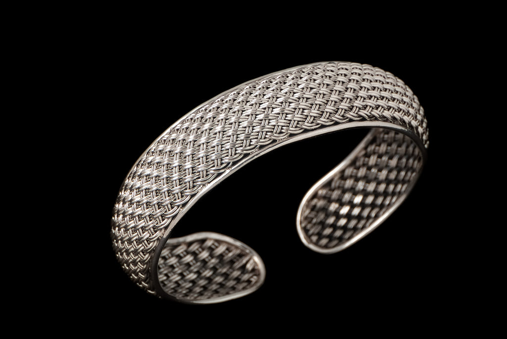 Cuff Double Anyaman 1.8cm - Bambu Silver Jewellry