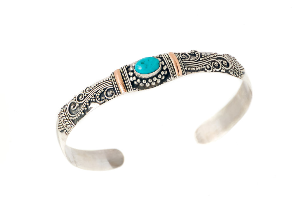 Cuff Silver Gold with Stone 8mm - Bambu Silver Jewellry