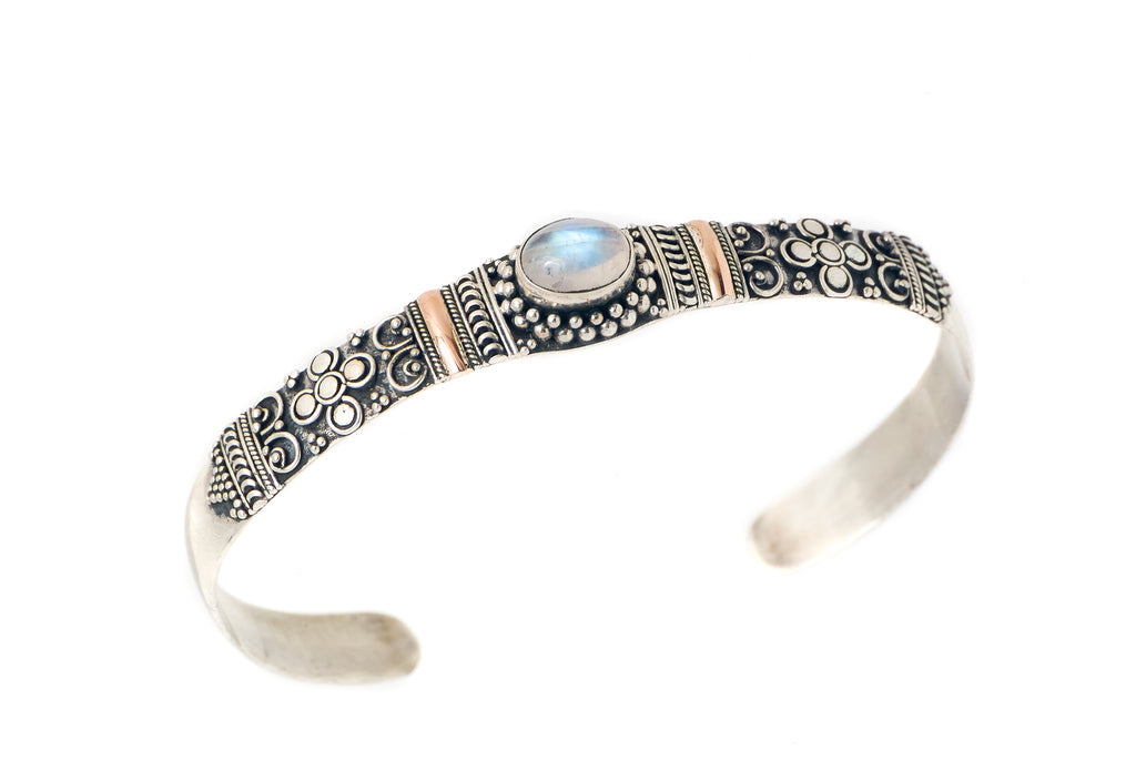 Cuff Silver Gold with Stone 8mm - Bambu Silver Jewellry