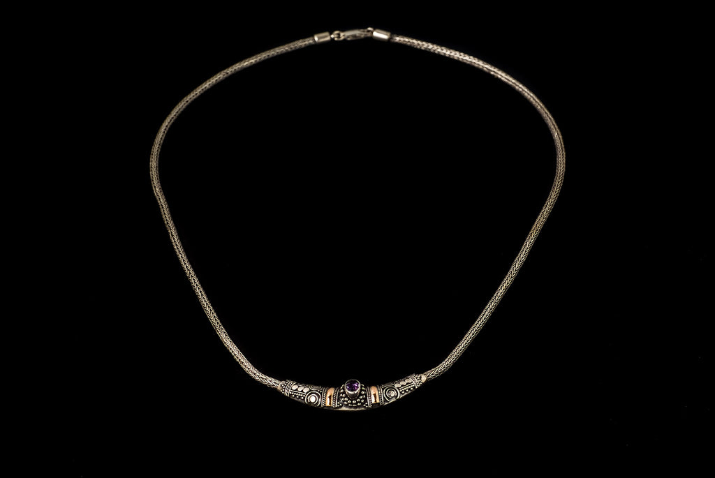 Necklace Silver Gold with Stone - Bambu Silver Jewellry