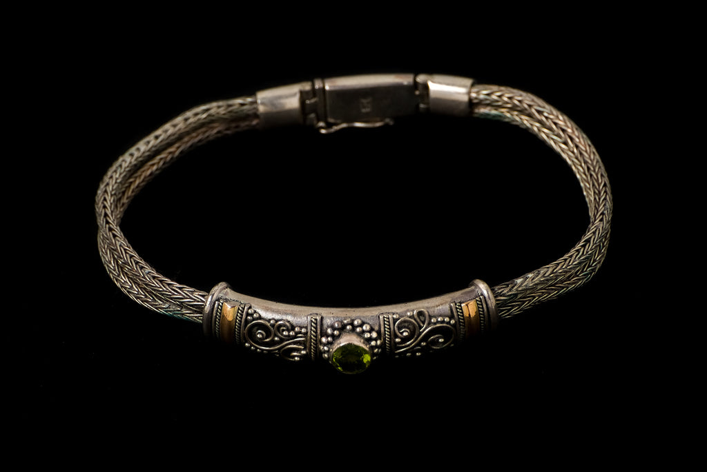 Bracelet Silver Gold with Stone - Bambu Silver Jewellry