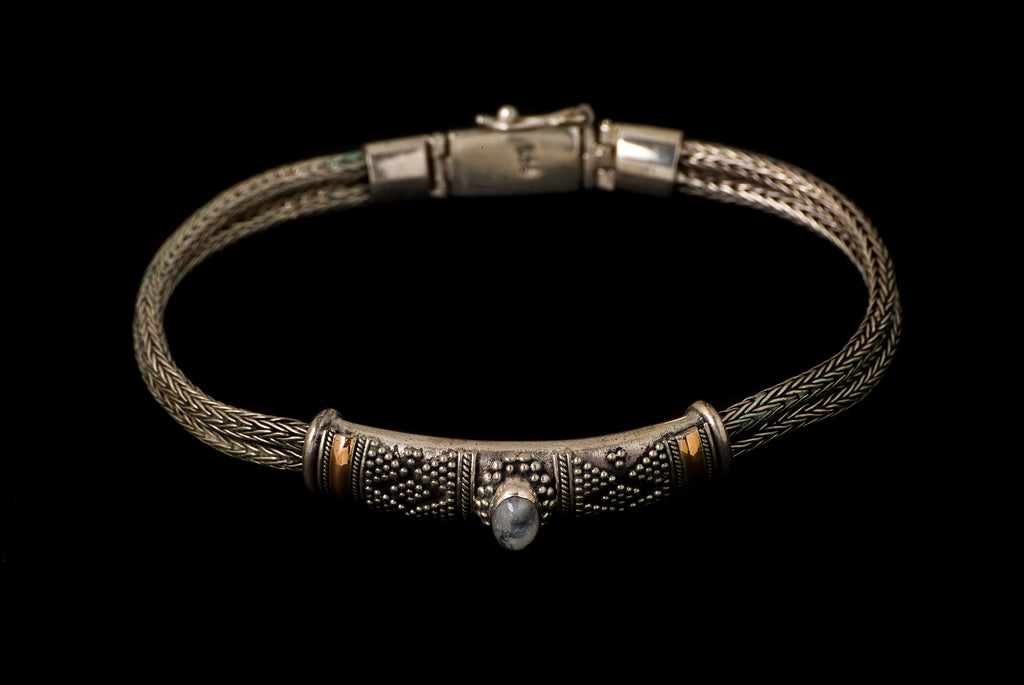 Bracelet Silver Gold with Stone - Bambu Silver Jewellry