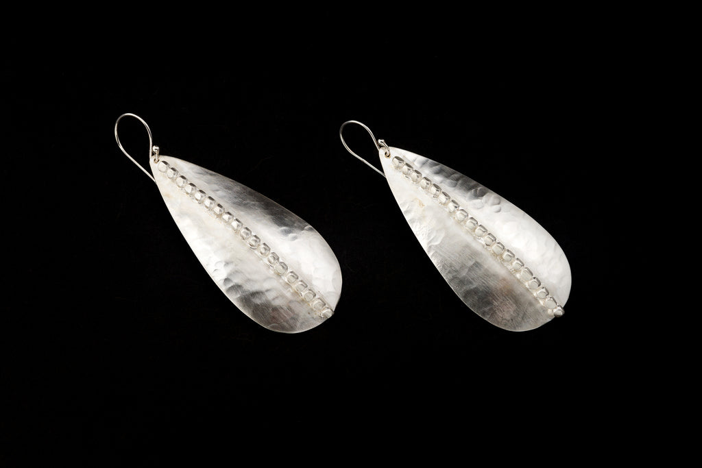 Earring Oval Cintya Hammer 5,5 x 2,5cm - Bambu Silver Jewellry