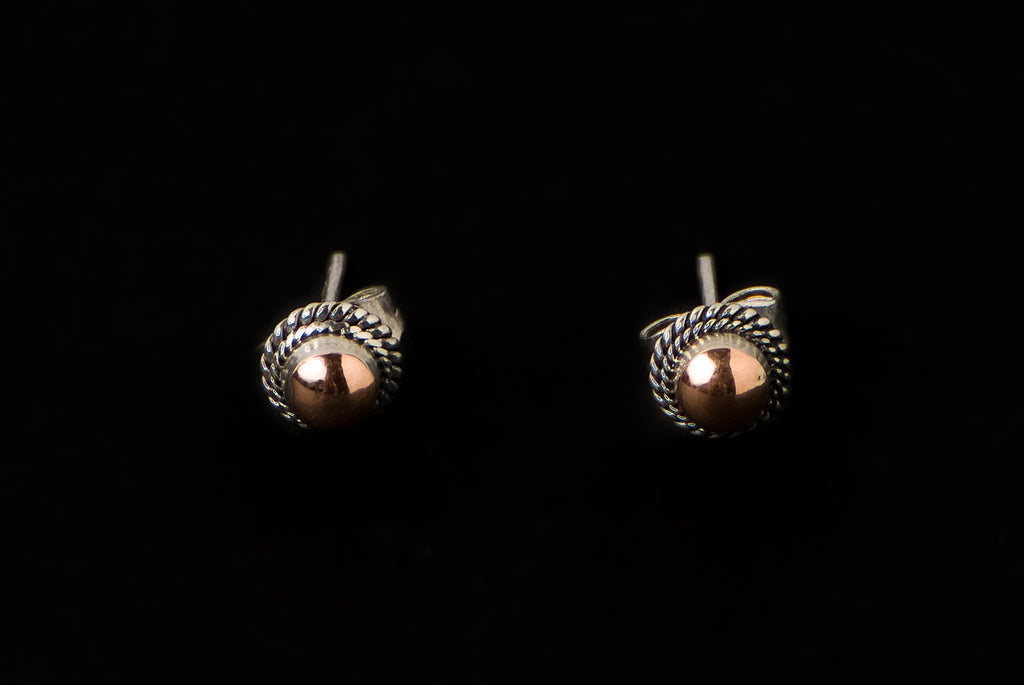 Earring Stud Silver Gold Round - Bambu Silver Jewellry