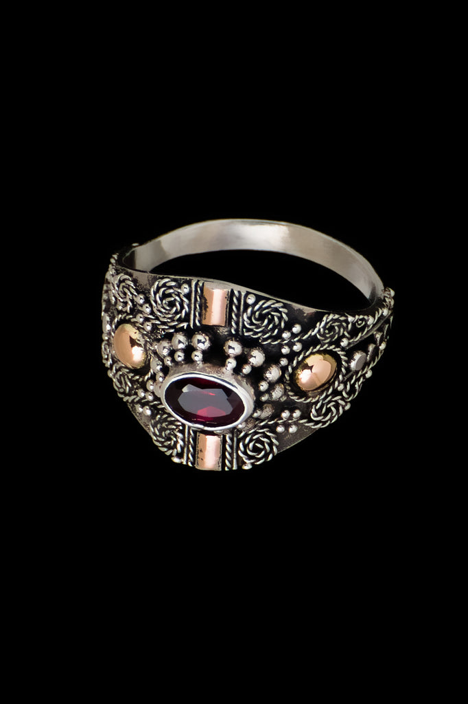 Ring Silver Gold Abstract with Stone 1.6cm