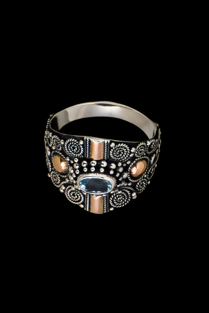 Ring Silver Gold Abstract with Stone 1.6cm